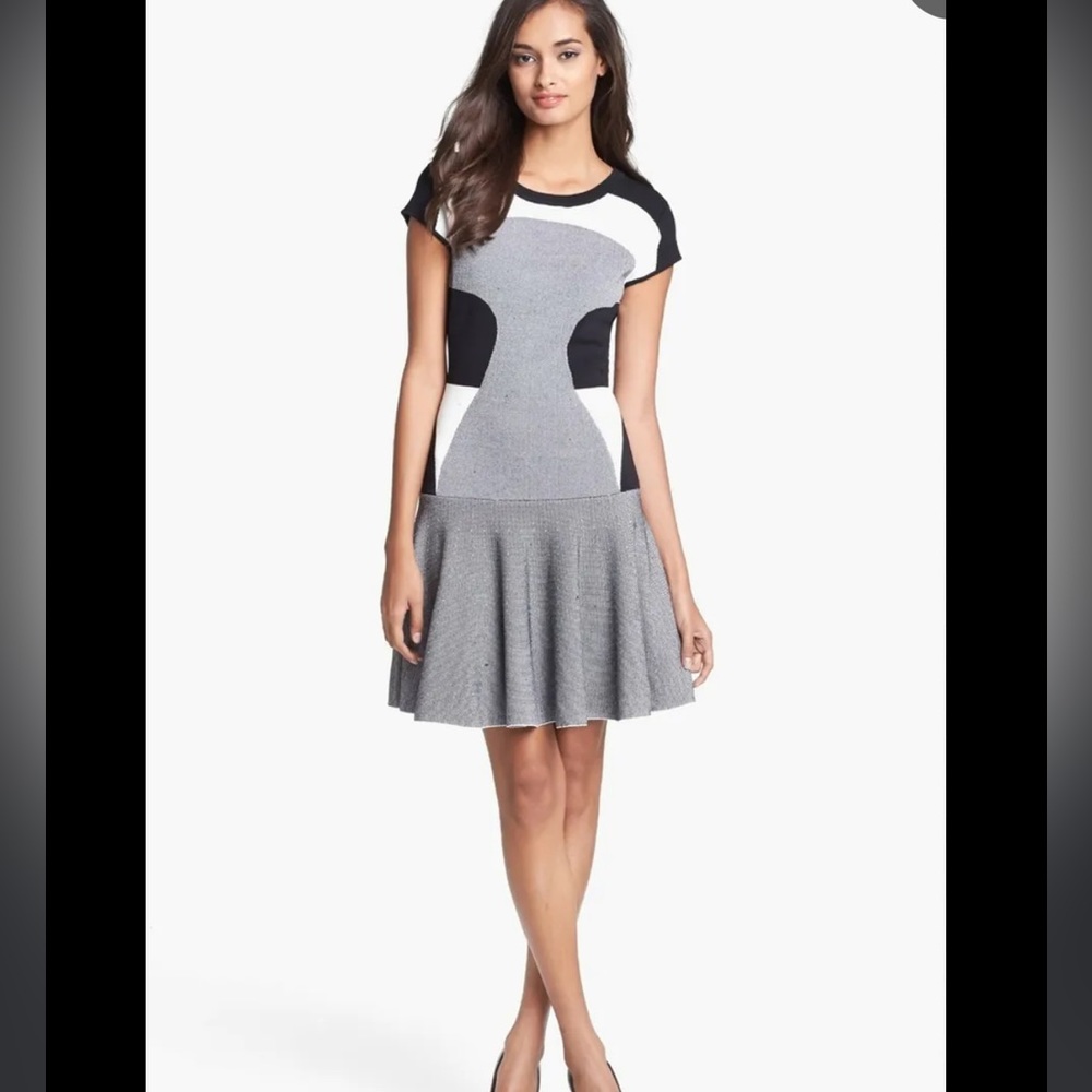 Diane von Furstenberg Renee Colorblock Drop-Waist Black Gray Knit Dress Size 6
